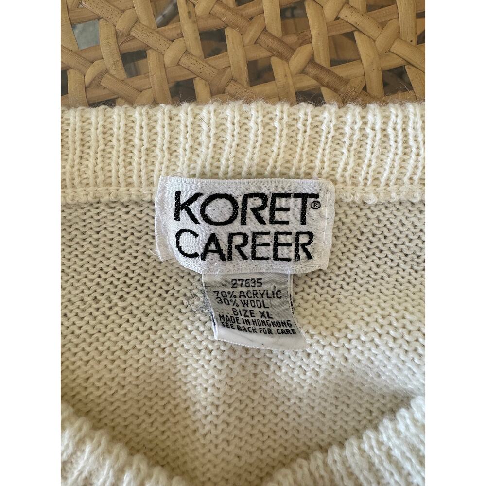 Vintage Sweater, 80s Abstract Koret, Tan Gray Print, Neutral Wool Blend, Women L - Picture 5 of 5